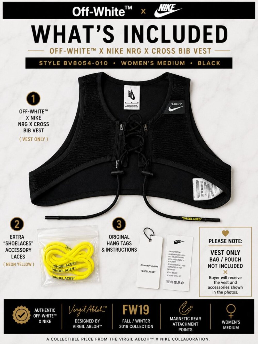 Off-White x Nike NRG X Cross Bib Vest Black Women M BV8054-010 Vest Only - Picture 2 of 6